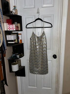 Forever 21 Silver and Gold Sequin Chevron Mini Dress